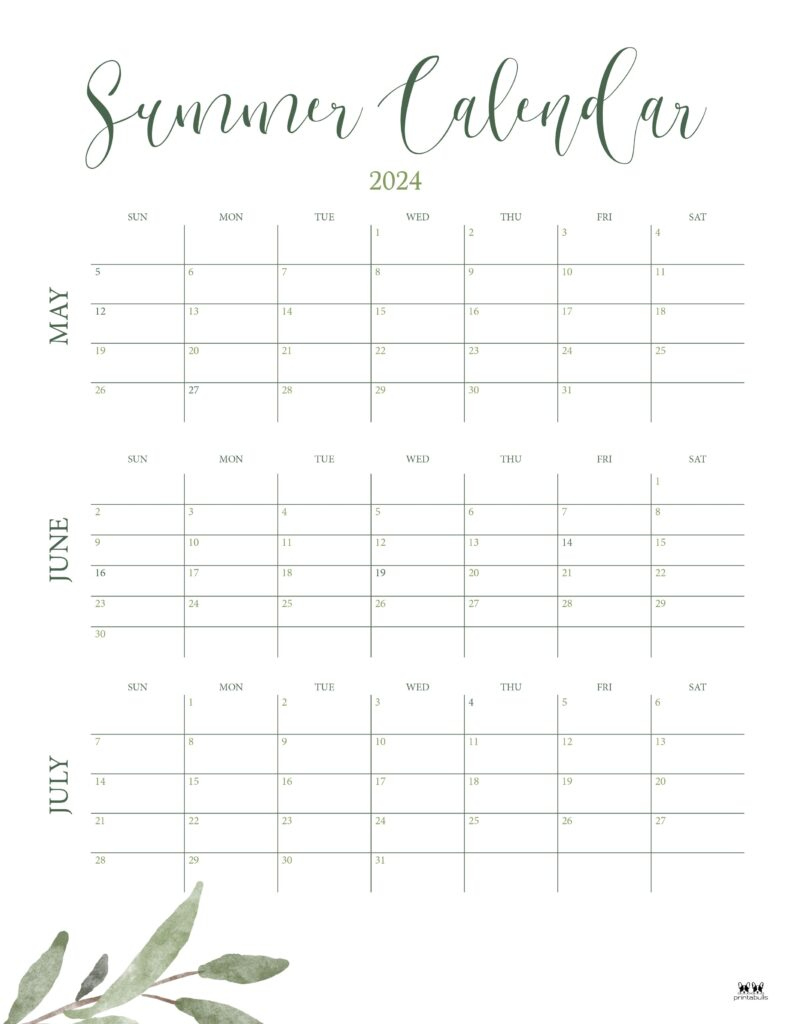 2024 Summer Calendars - 18 Free Printables | Printabulls within Summer Calendar Printable 2025
