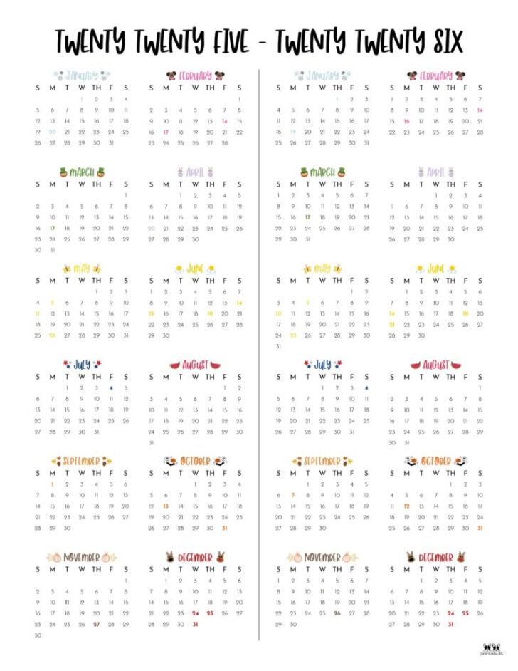 2025 and 2026 Calendar with Holidays Printable Free Download