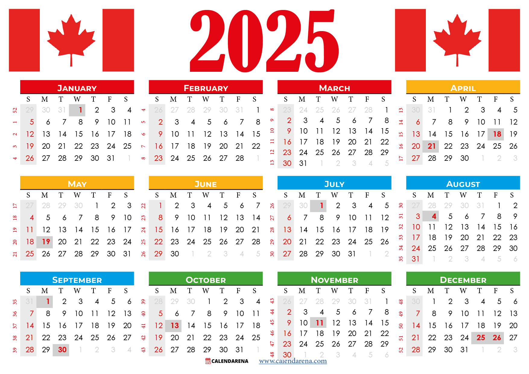 2025 Calendar Canada Printable Free in Printable Monthly Calendar 2025 with Canadian Holidays
