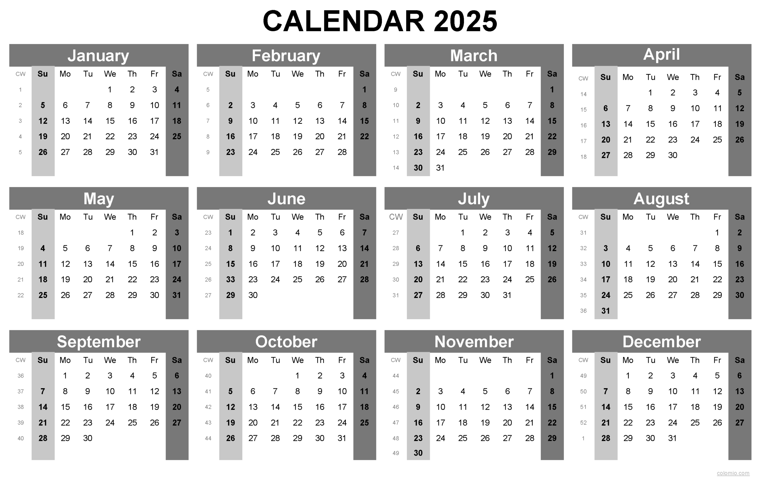 2025 Calendar Printable, ✓ Pdf, Excel And Image File - Free pertaining to 52 Week Calendar 2025 Printable