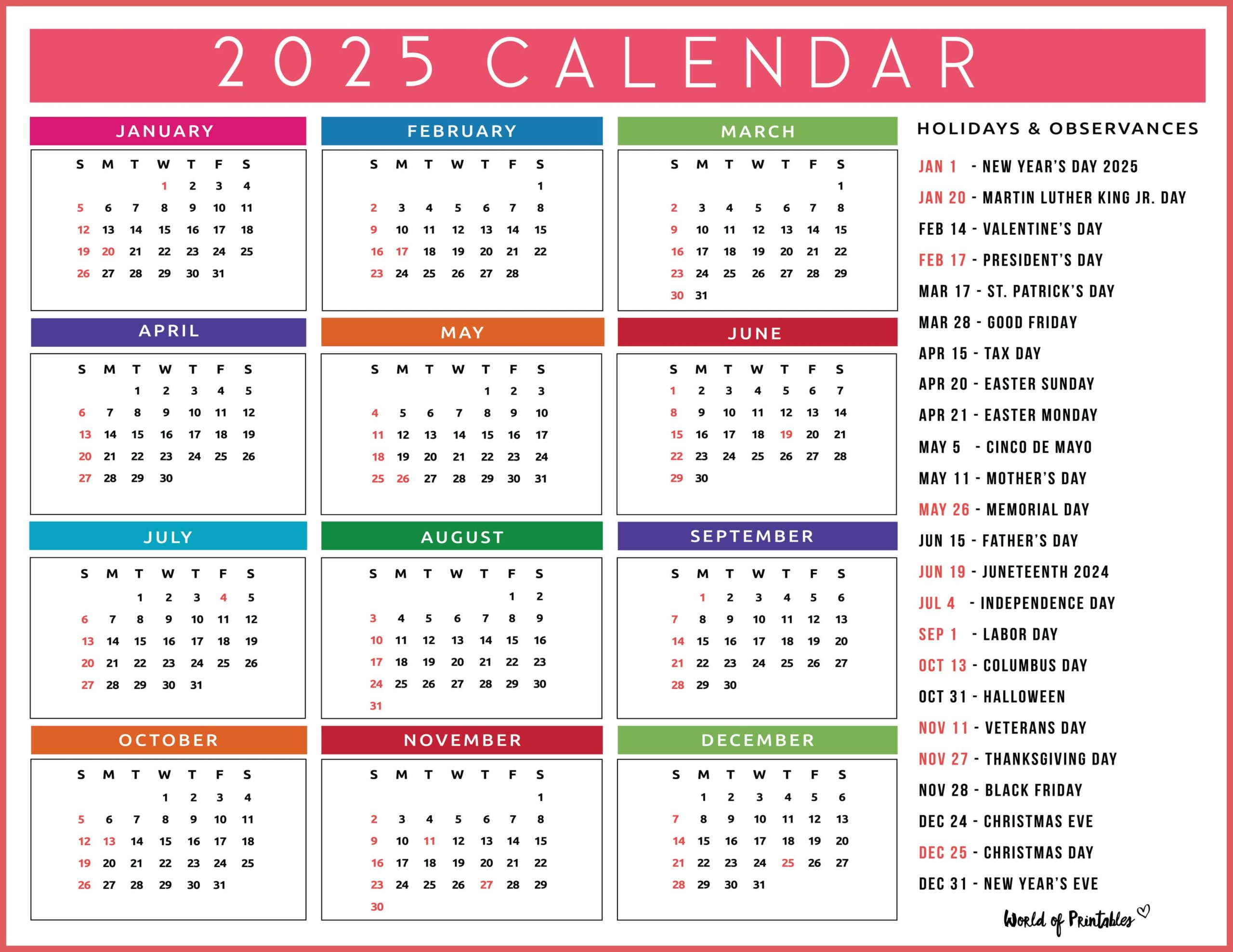 2025 Calendar With Holidays - Free Printables In 28 Unique Styles pertaining to Jewish Calendar 2025 with Holidays Printable Free