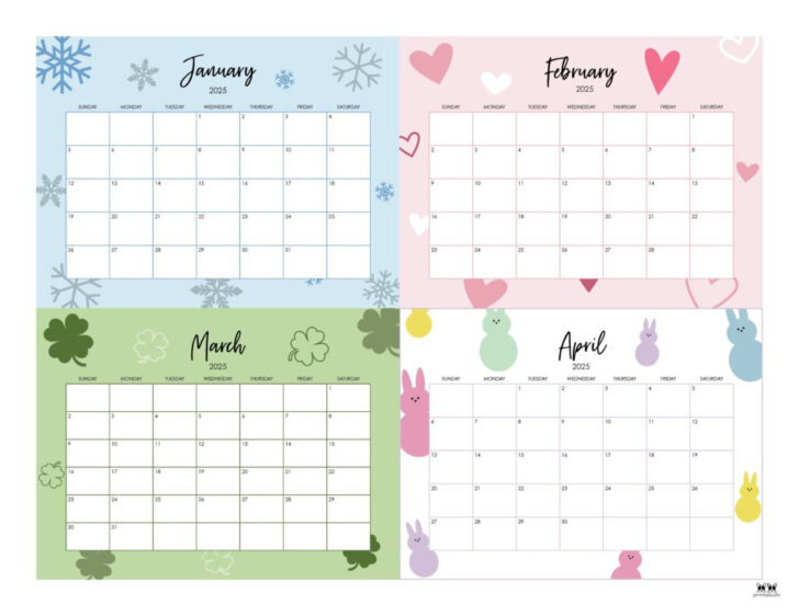 Printable Calendar 4 Months Per Page 2025