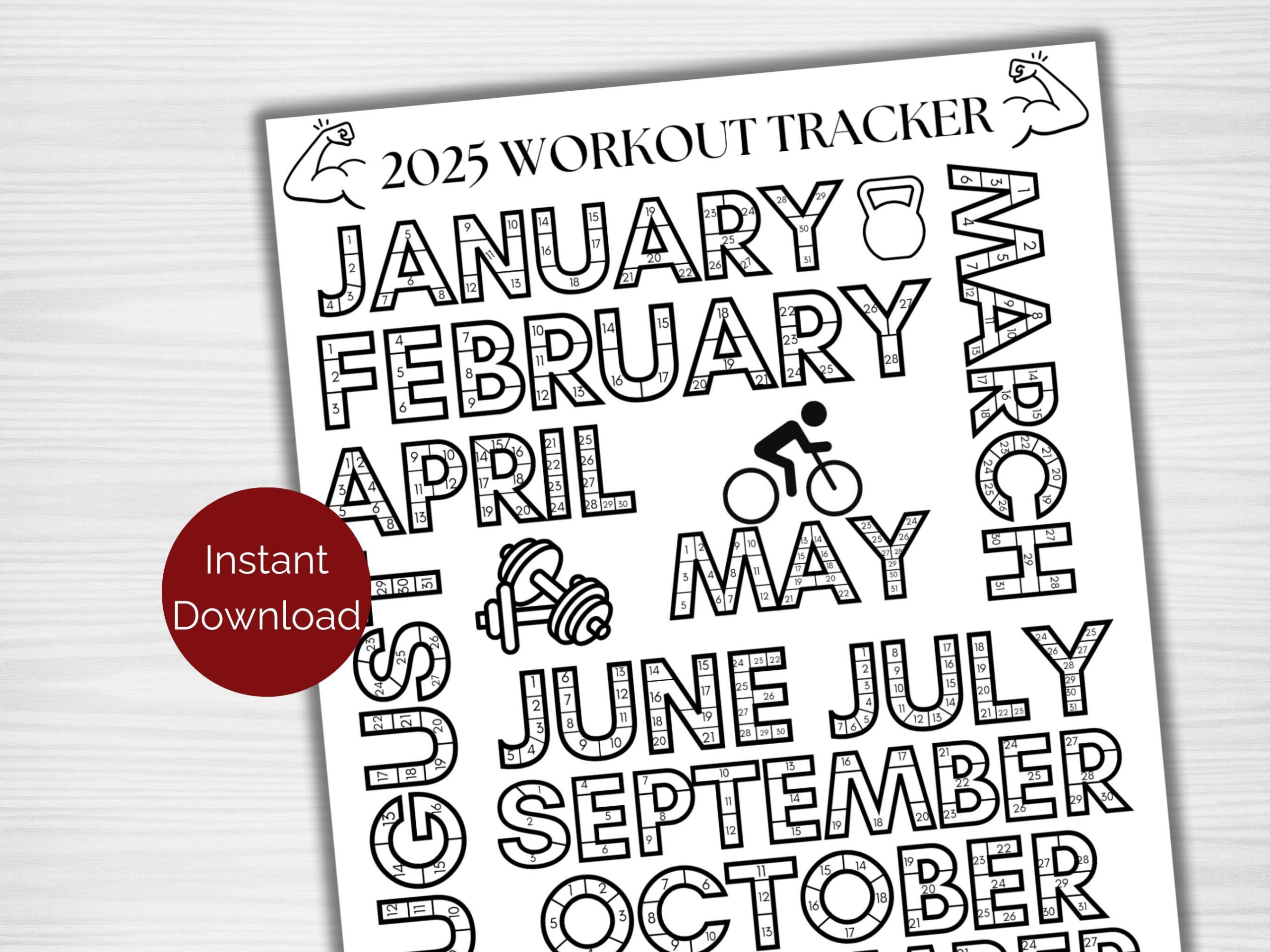 2025 Workout Tracker Coloring Page, Printable Fitness Tracker inside 2025 Workout Calendar Printable Free