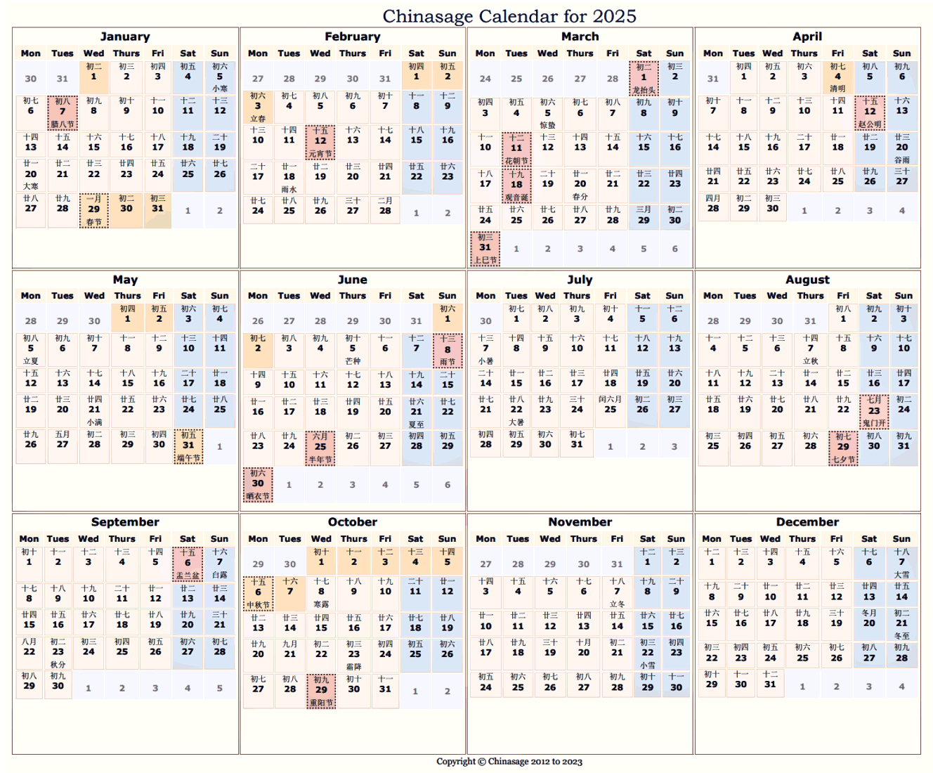 Chinese Calendar For 2025 for 2025 Chinese Calendar Printable