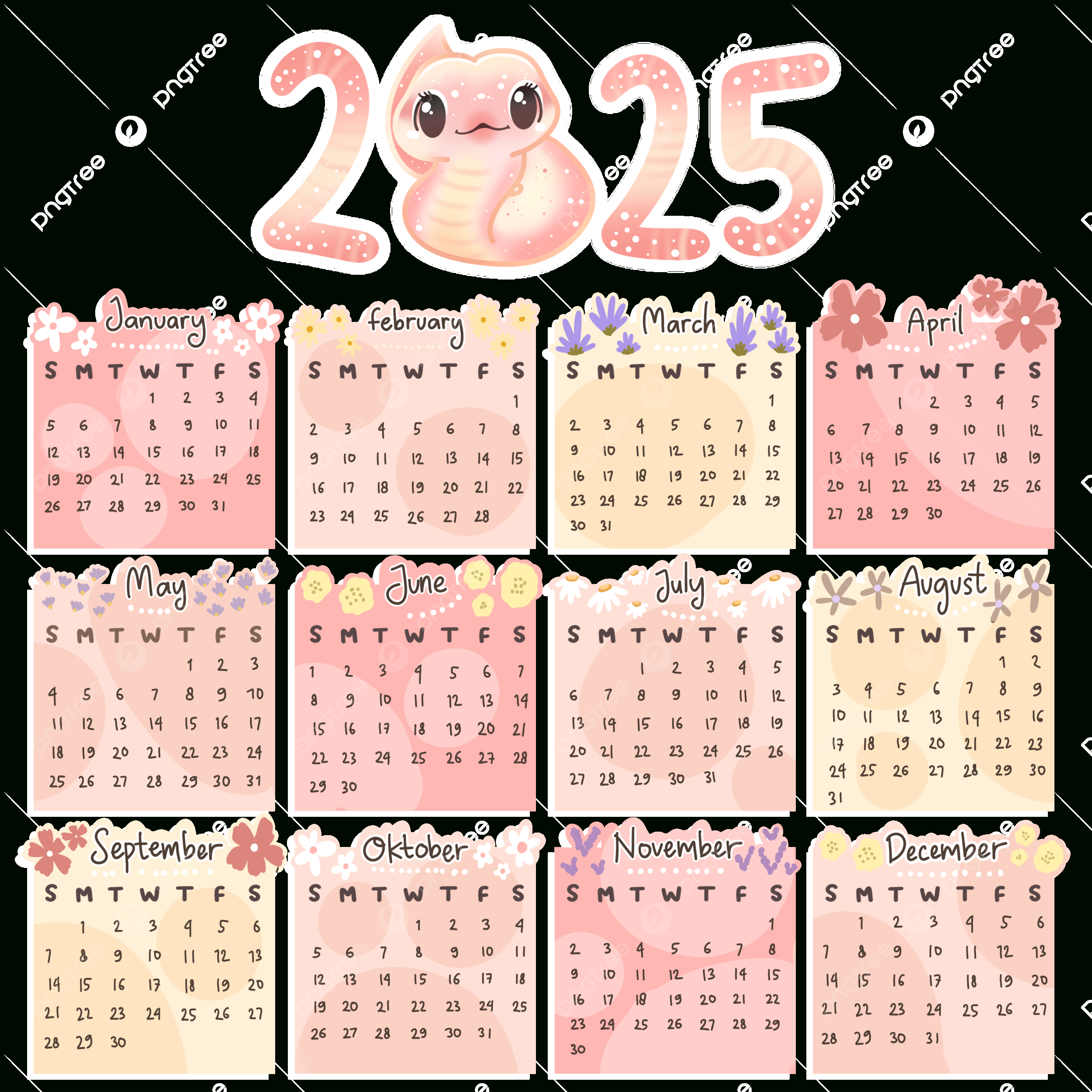 Cute 2025 Chinese Calendar Full Set Snake Year Printable, 2025 for 2025 Chinese Calendar Printable