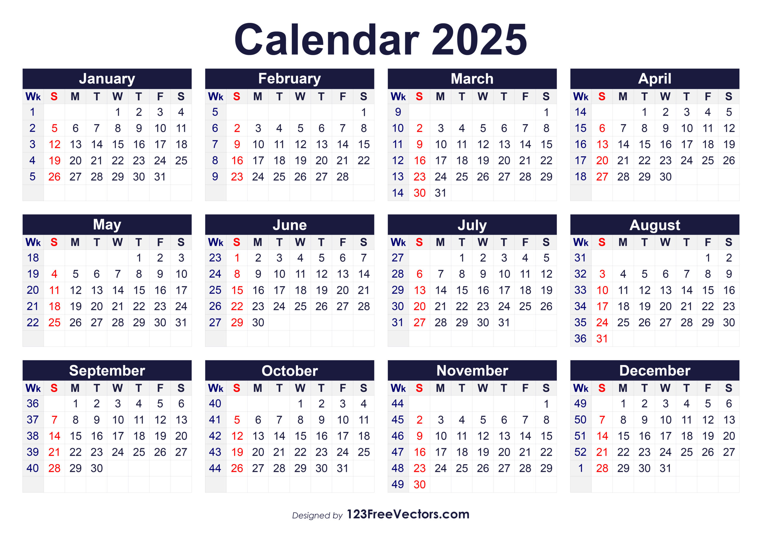 Free Download Printable 2025 Calendar With Week Numbers inside 2025 Calendar With Week Numbers Printable