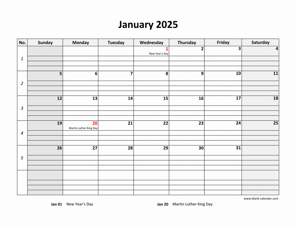 Free Download Printable Calendar 2025, Large Box Grid, Space For Notes pertaining to Printable Monthly Calendar 2025 With Lines