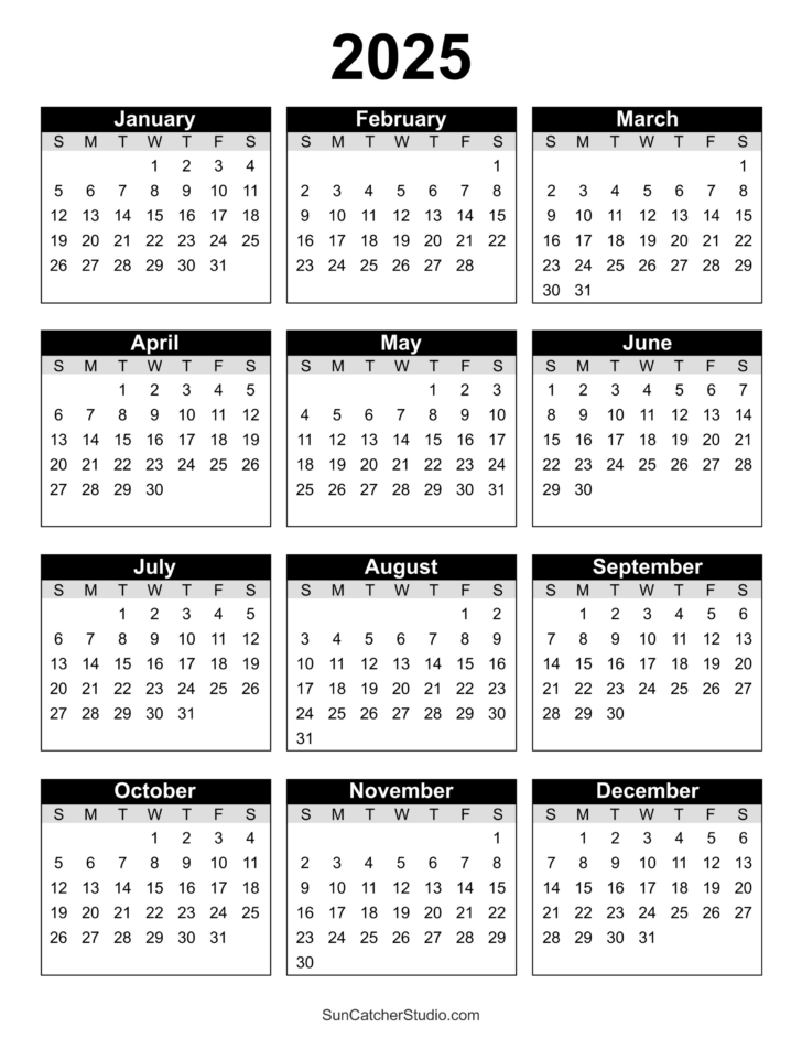 Free Printable Year At A Glance Calendar 2025