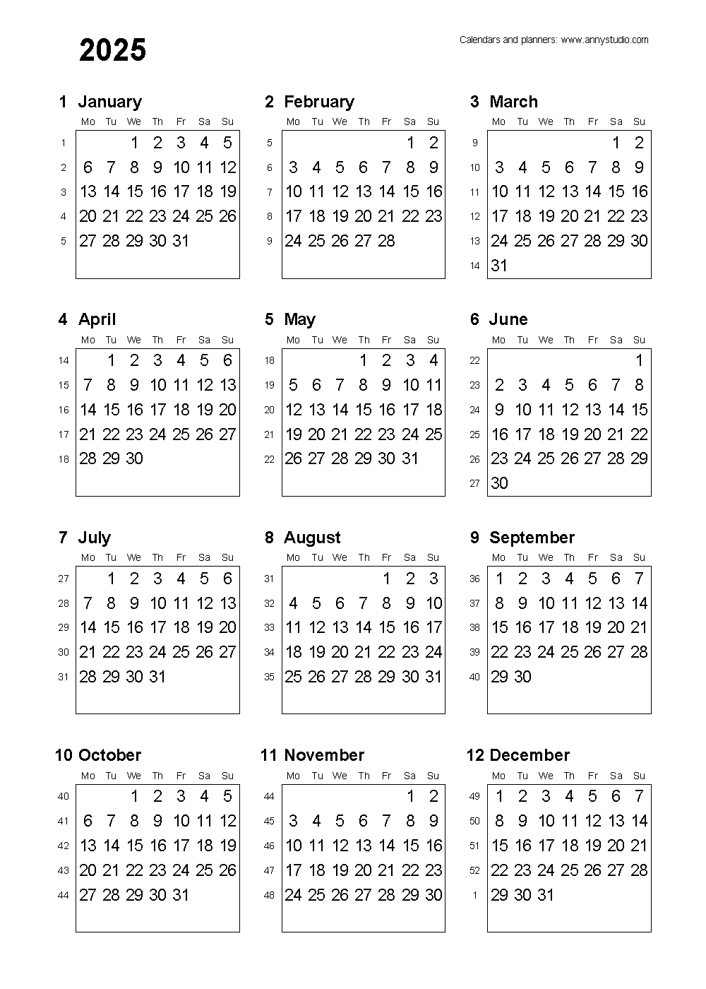 Free Printable Calendars And Planners 2025, 2026 And 2027 in 2025 Work Week Calendar Printable