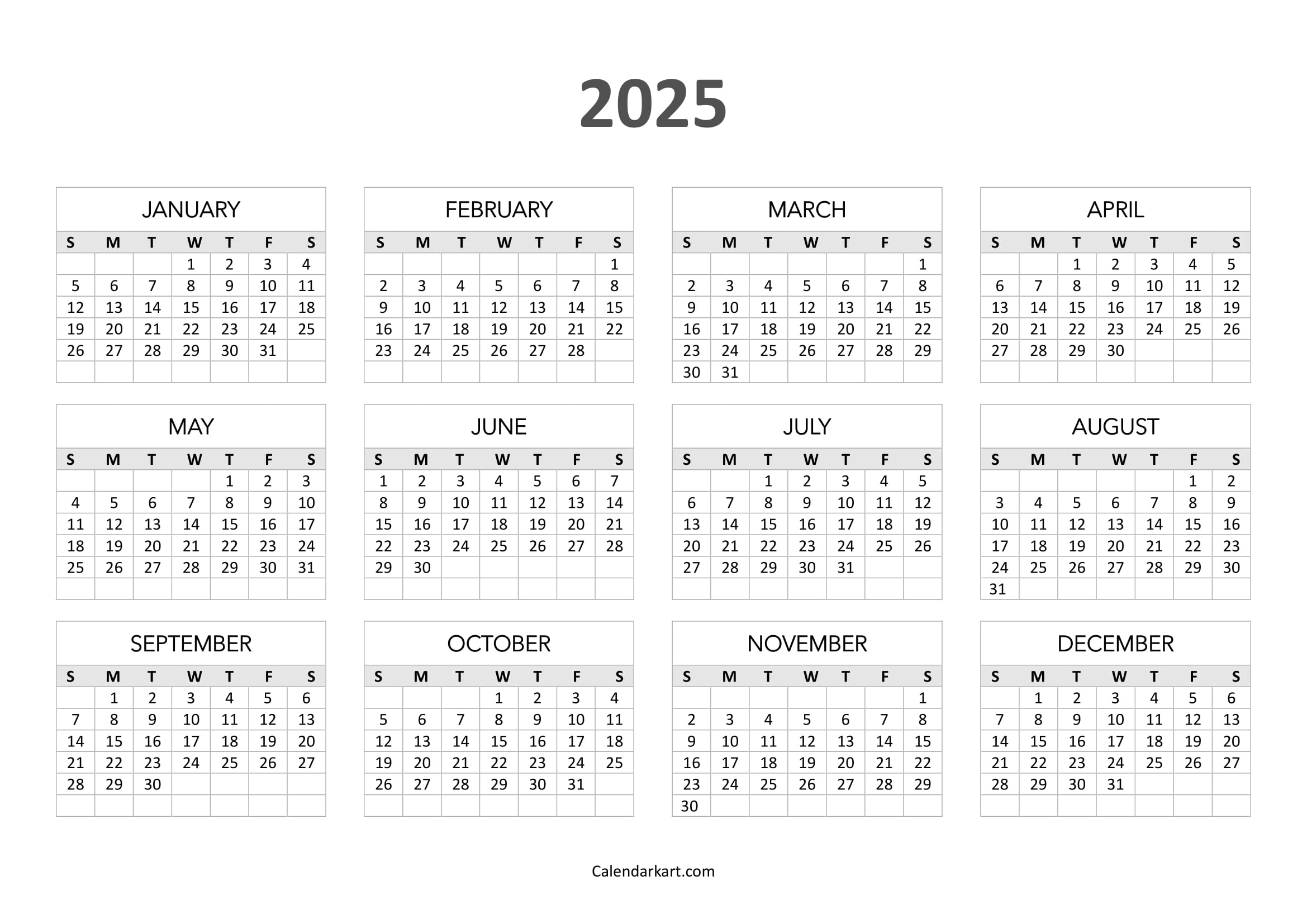 Free Printable Year At A Glance Calendar 2025 - Calendarkart throughout Julian Calendar 2025 Printable Free