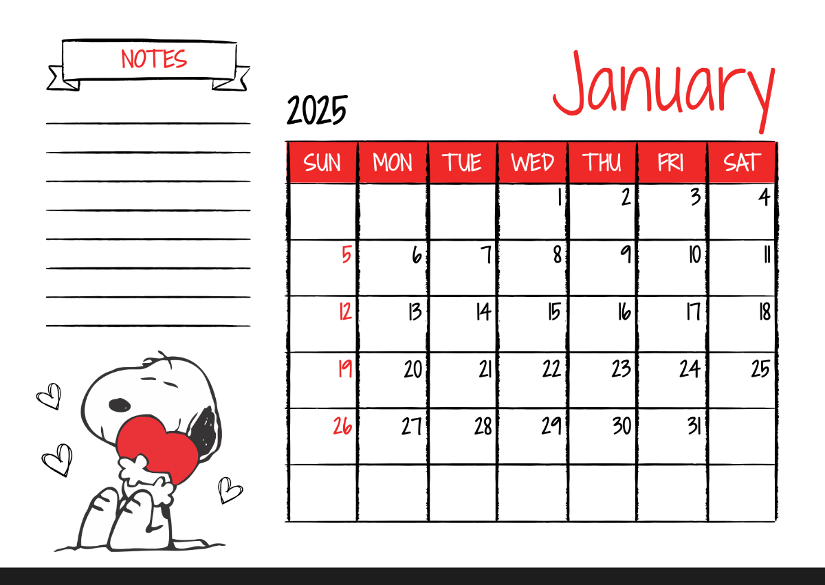 Free Snoopy 2025 Calendar Template To Edit Online within Free Printable Snoopy Calendar 2025