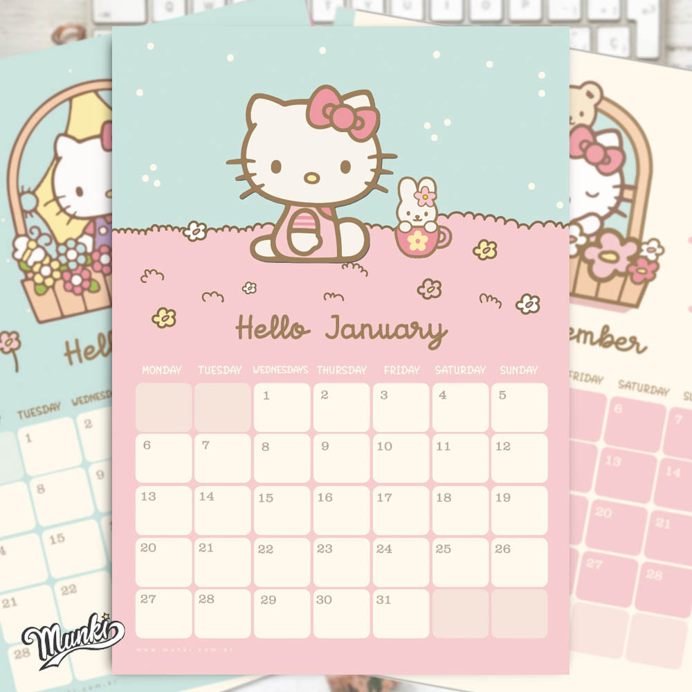 Hello Kitty Pdf Printable Calendar - 2025 - English Texts - Munki with regard to 12 Month Free Printable Hello Kitty Calendar 2025