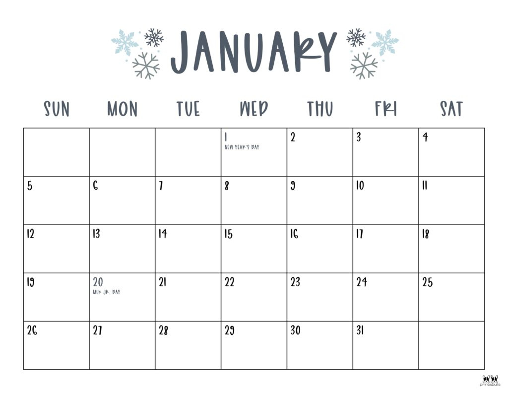 January 2025 Calendars - 107 Free Printables | Printabulls inside Free Printable 2025 Monthly Calendar With Holidays Monday Start