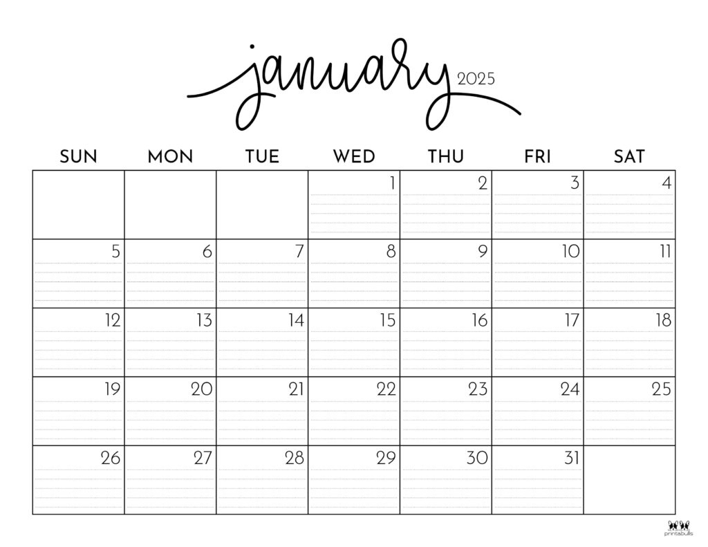 January 2025 Calendars - 107 Free Printables | Printabulls with Printable Monthly Calendar 2025 With Lines