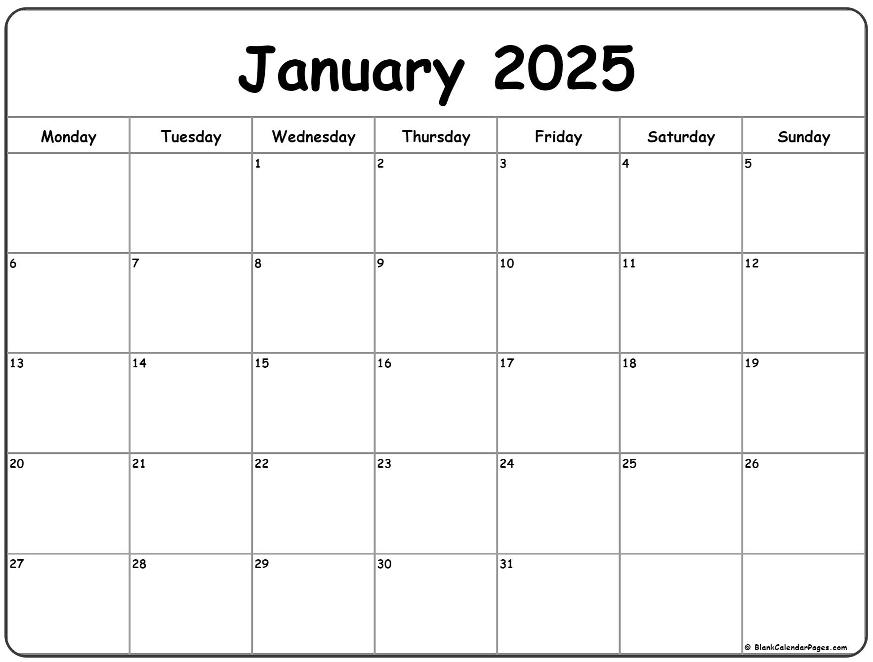January 2025 Monday Calendar | Monday To Sunday regarding Free Printable 2025 Monthly Calendar with Holidays Monday Start