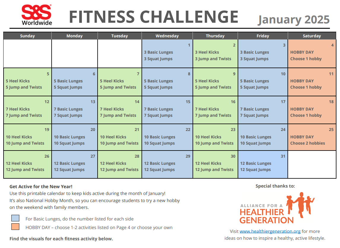 January Printable Fitness Challenge Calendar - S&amp;amp;S Blog for 2025 Workout Calendar Printable Free