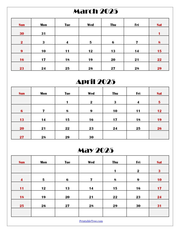 March April May 2025 Calendar Printable