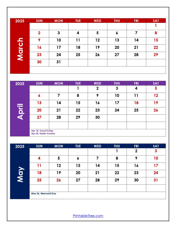 March April May 2025 Printable Calendar