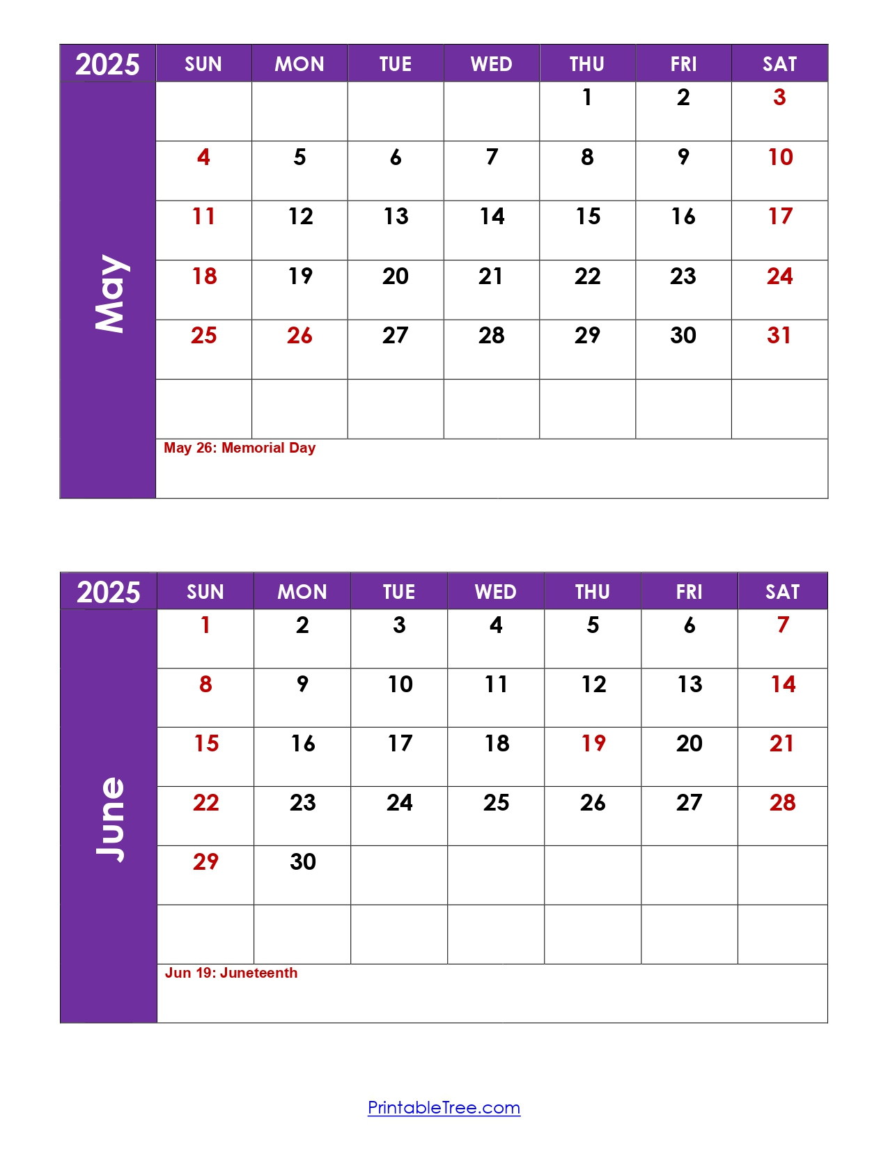 May And June 2025 Calendar Printable Pdf | Two Months Calendar in May And June 2025 Calendar Printable
