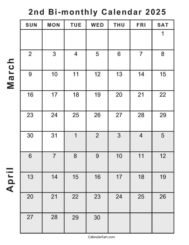 March and April 2025 Calendar Printable