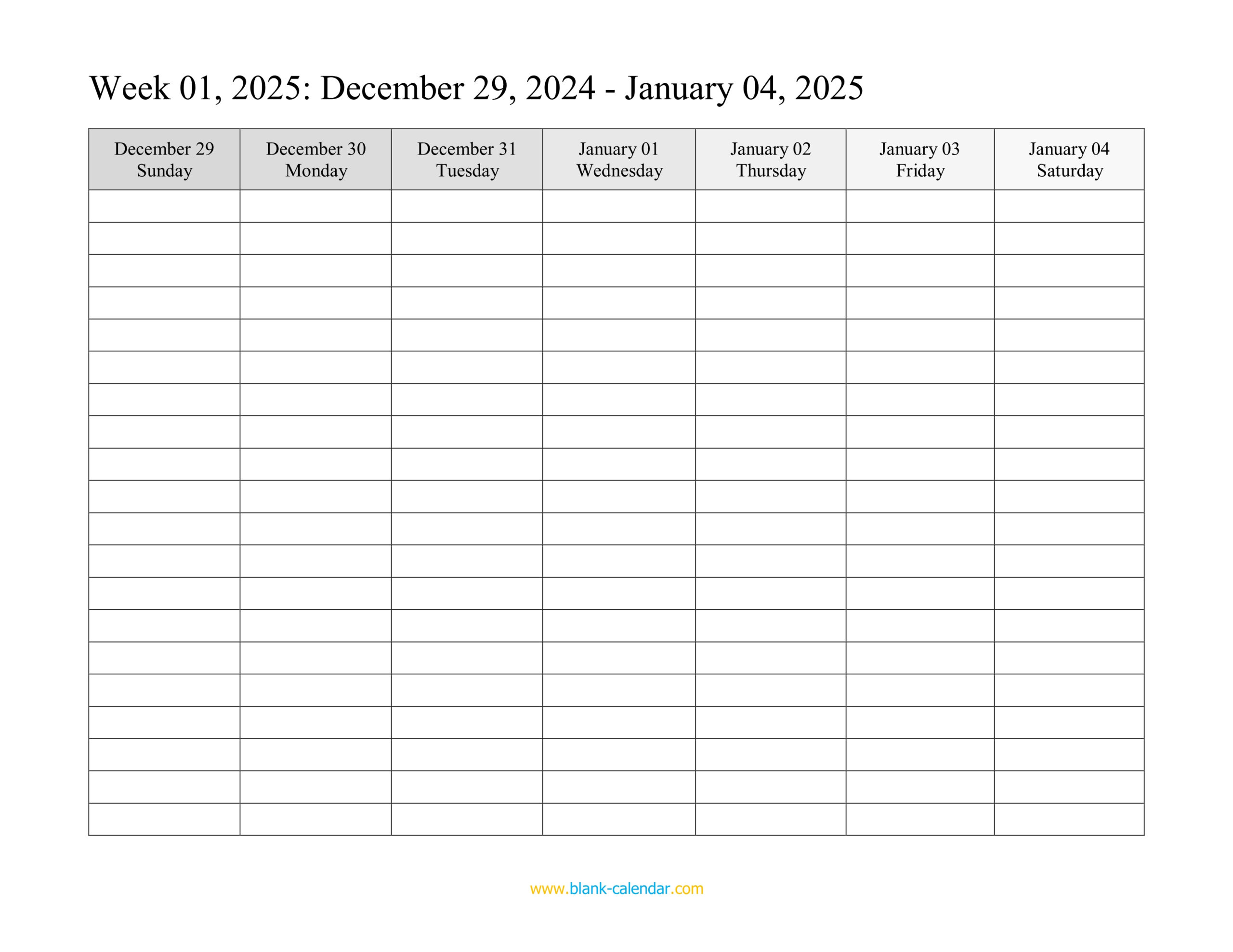 Weekly Calendar 2025 (Word, Excel, Pdf) regarding 2025 Work Week Calendar Printable