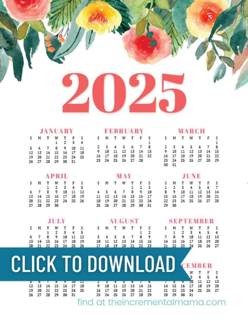 12 Free Printable One-Page Yearly Calendars - 2025, 2026, 2027 intended for Flower Studies 2025 Easel Calendar Printable