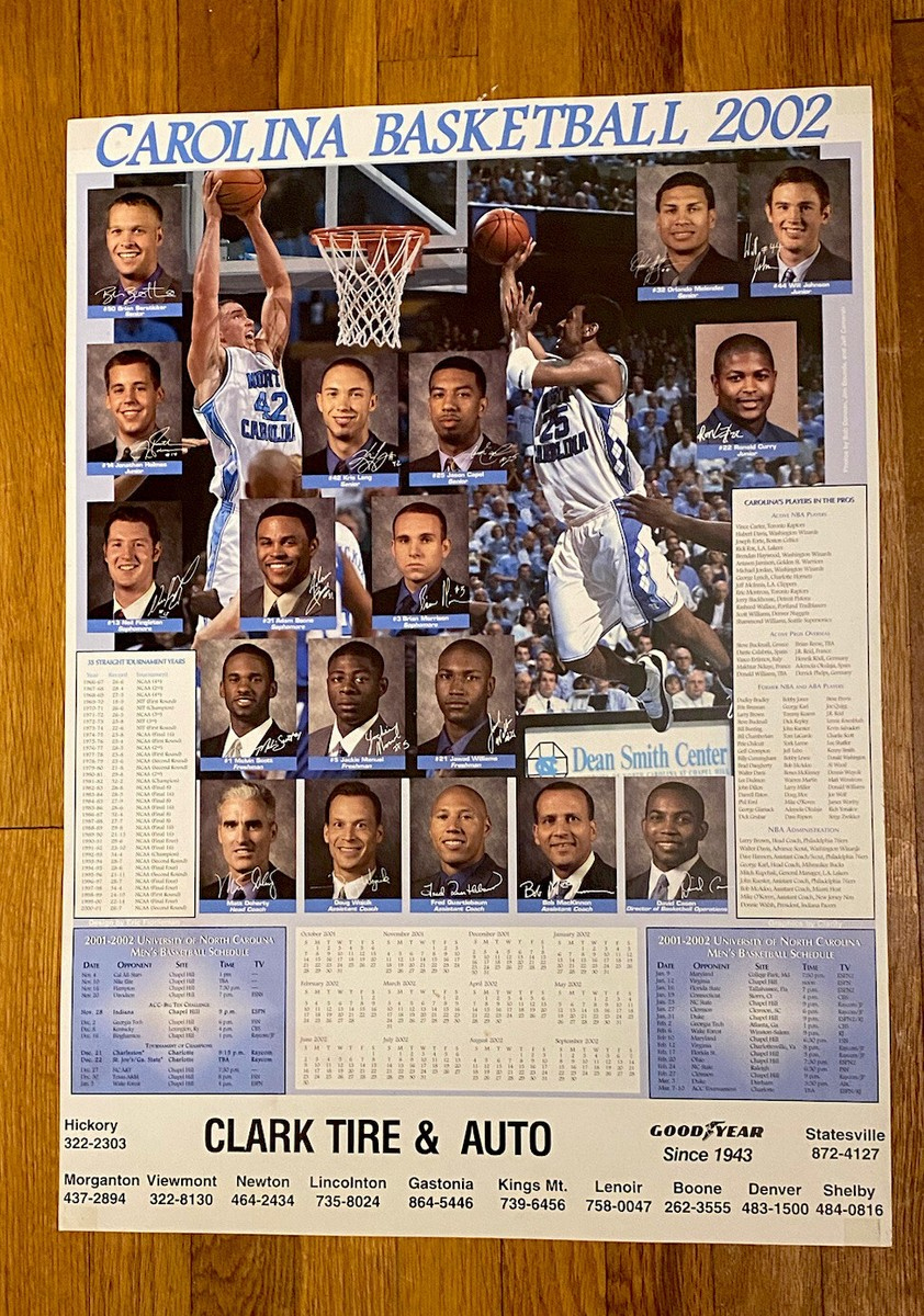 2001-2002 Unc Tarheels Basketball Calendar Poster North Carolina with Col Univeristy Of North Carolina Tar Heels 2025 Calendar Printable