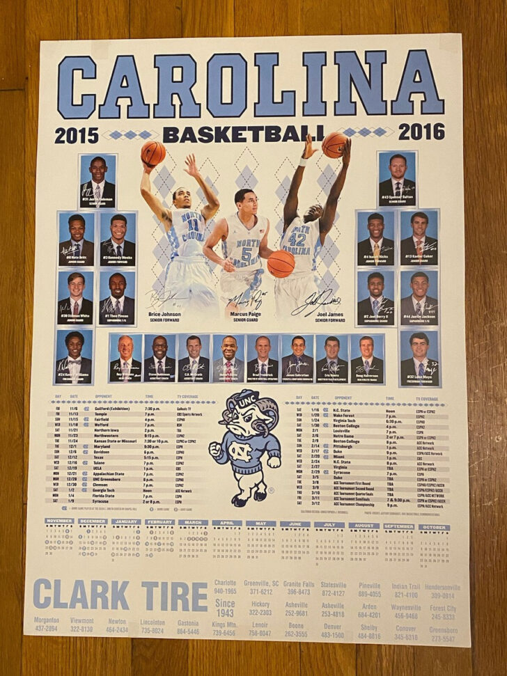 COL Univeristy of North Carolina Tar Heels 2025 Calendar Printable