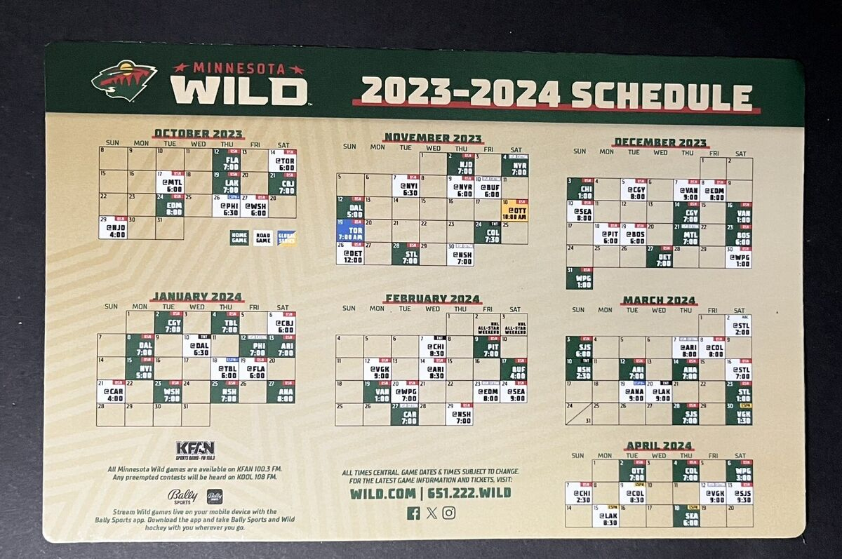 2023-2024 Minnesota Wild Schedule Magnet regarding NHL Minnesota Wild 2025 Calendar Printable