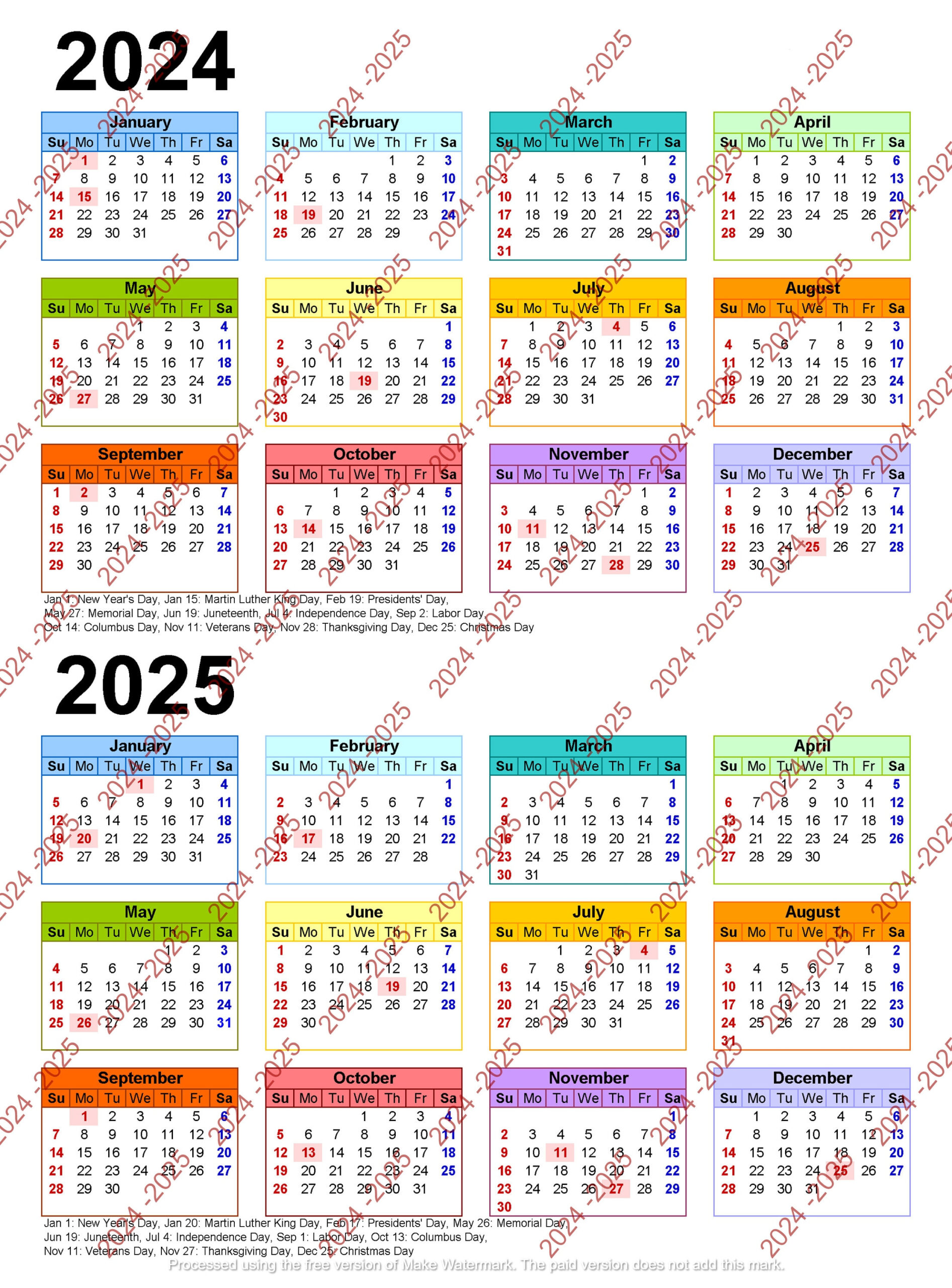 2024-2025 Colorful Calendar Printable, Yearly Calendar, 12-Months regarding American Farm 2025 Calendar Printable