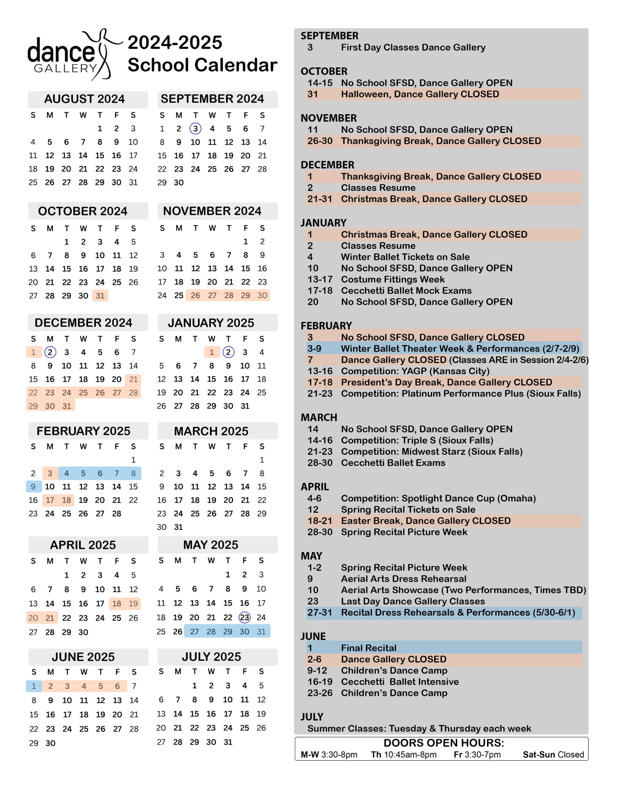 2024-25 School Year Calendar — Dance Gallery Of South Dakota - A with North Dakota 2025 Calendar Printable