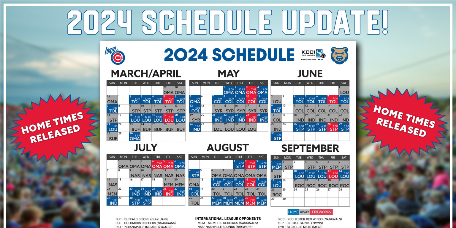 2024 Game Times | Cubs with Col Iowa Hawkeyes 2025 Calendar Printable