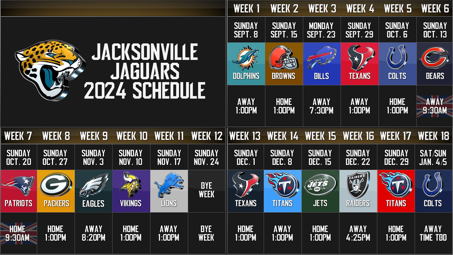 2024 Jacksonville Jaguars Schedule Features 2 Prime-Time Away for NFL Jacksonville Jaguars 2025 Calendar Printable