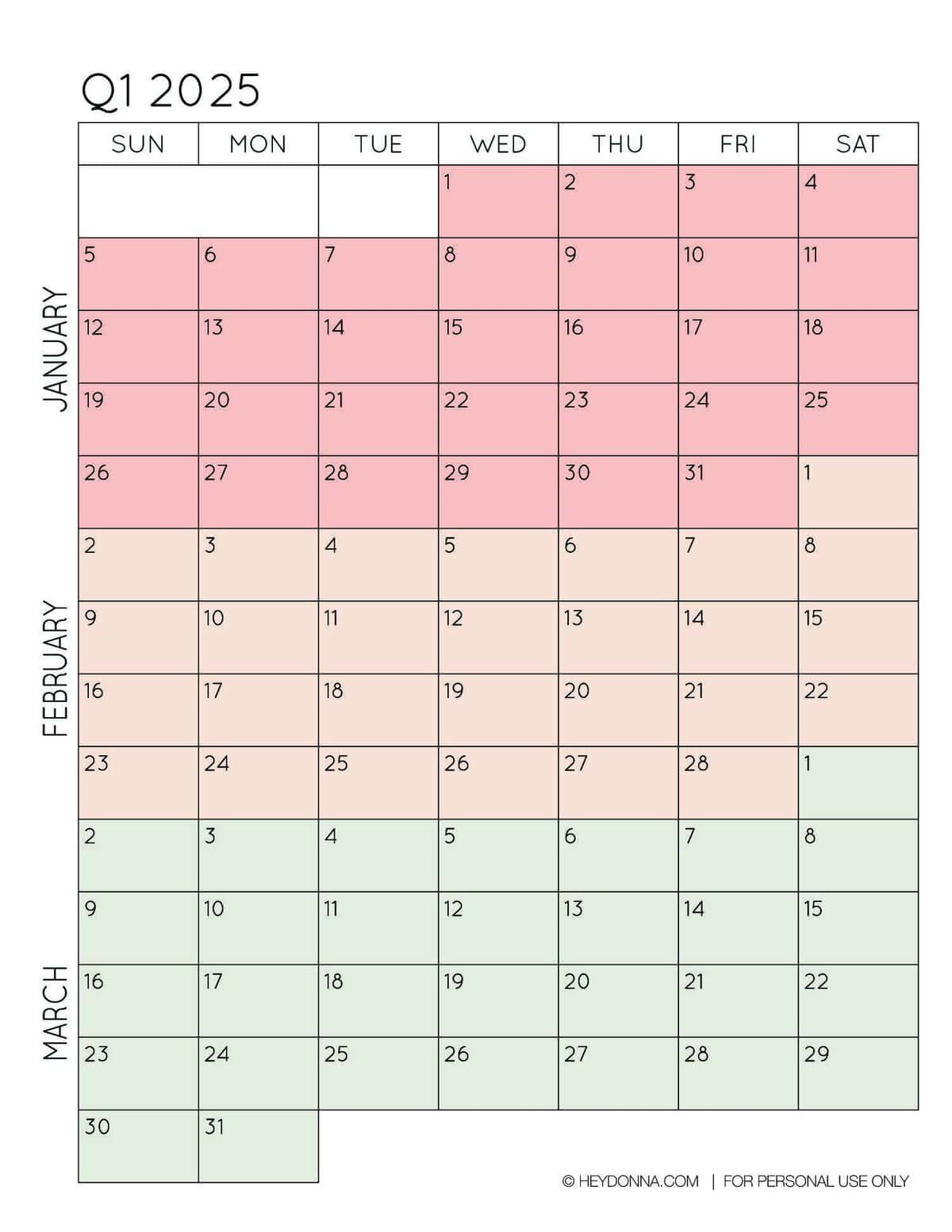2025 3-Month Quarterly Calendar Printables - Free - Hey, Donna! regarding Per My Previous Email 2025 Calendar Printable
