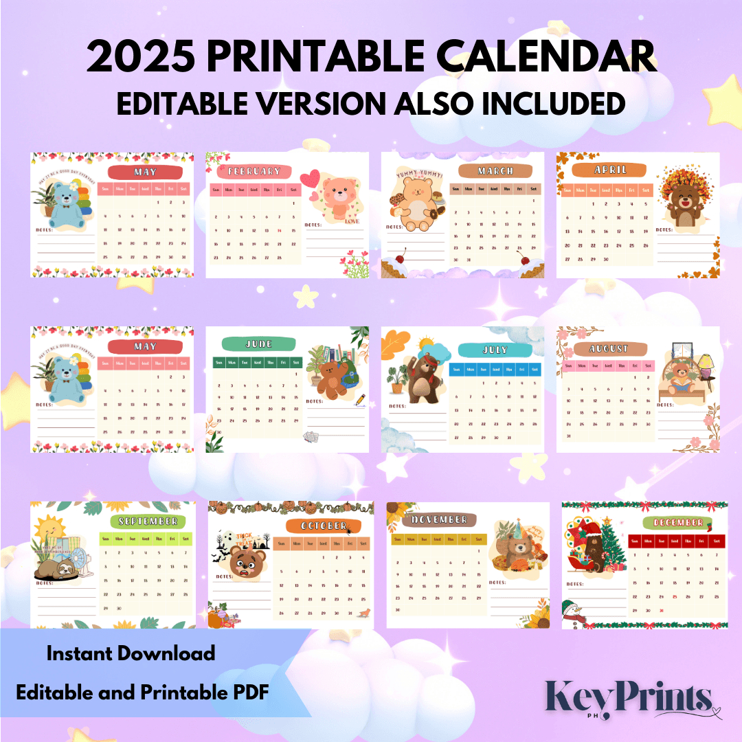 2025 Adorable Teddy Bear-Themed Calendarkeyprints Ph for Teddys World 2025 Calendar Printable