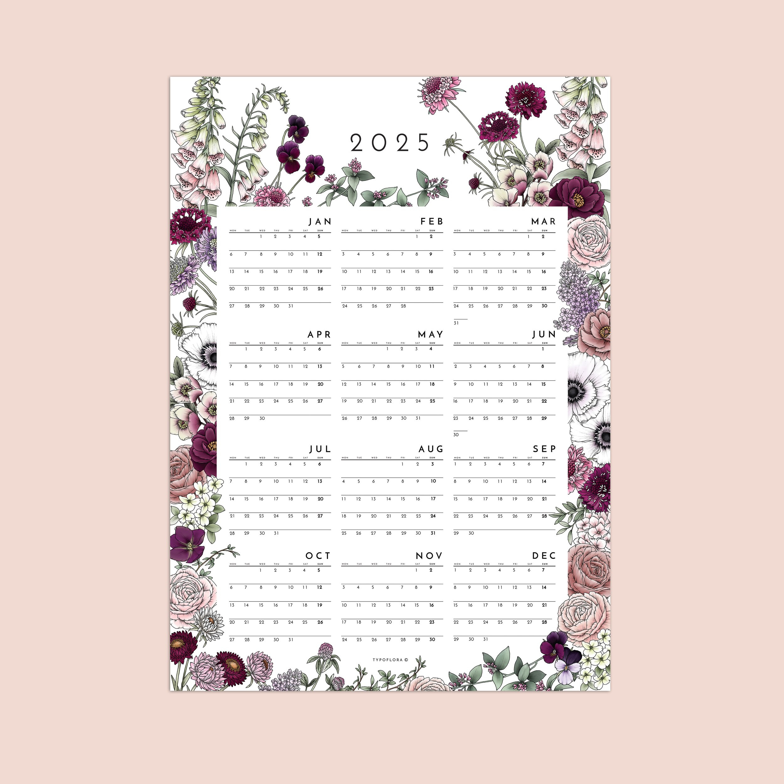 2025 Always Flowers Botanical Calendar | Australian Made| Nature for Flowers Poster 2025 Calendar Printable