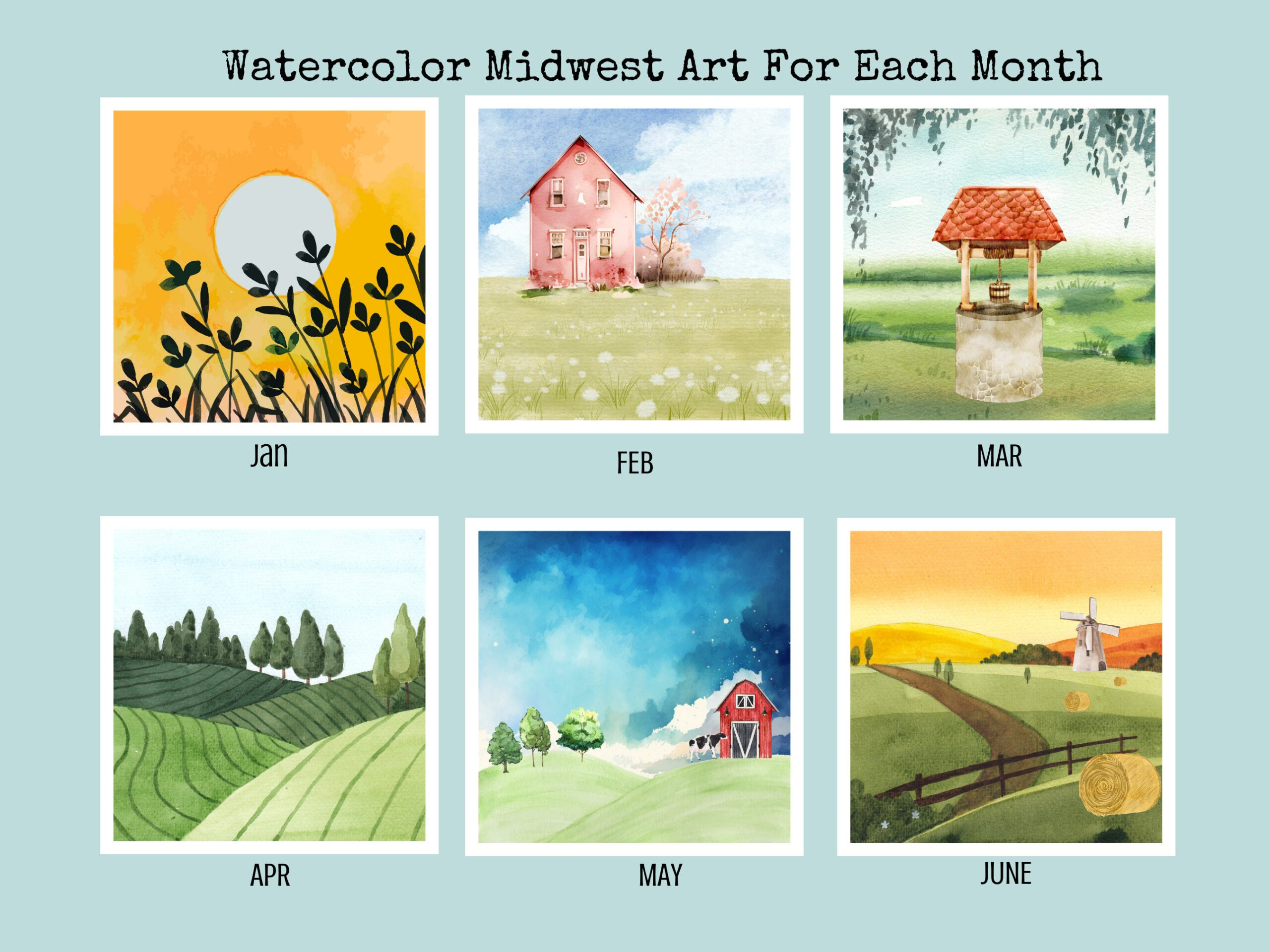 2025 American Midwest Watercolor Farmhouse Calendar, Great Plains with regard to Kansas Wild And Scenic 2025 Calendar Printable