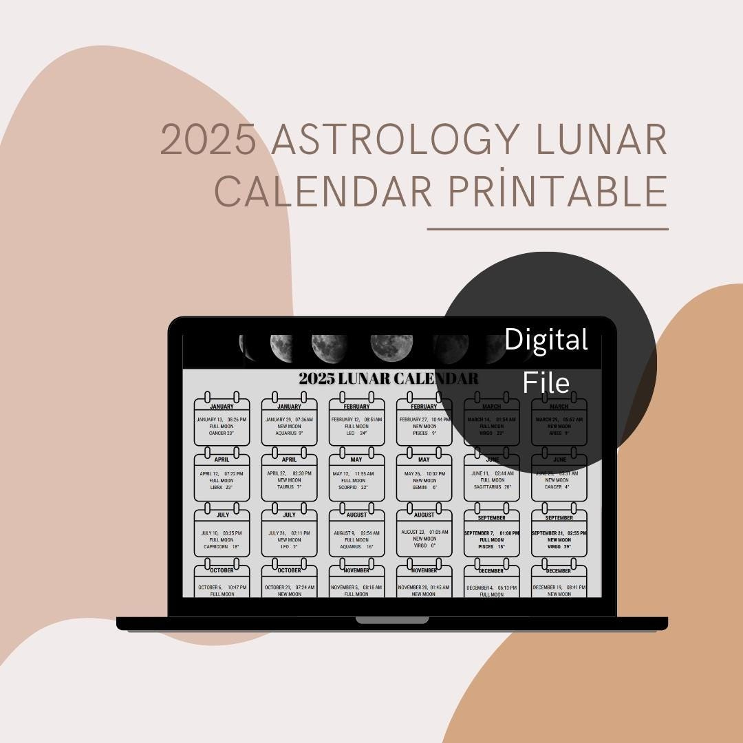 2025 Astrology Lunar Calendar Printable, Digital Wall Calendar inside Year of Astrology 2025 Calendar Printable
