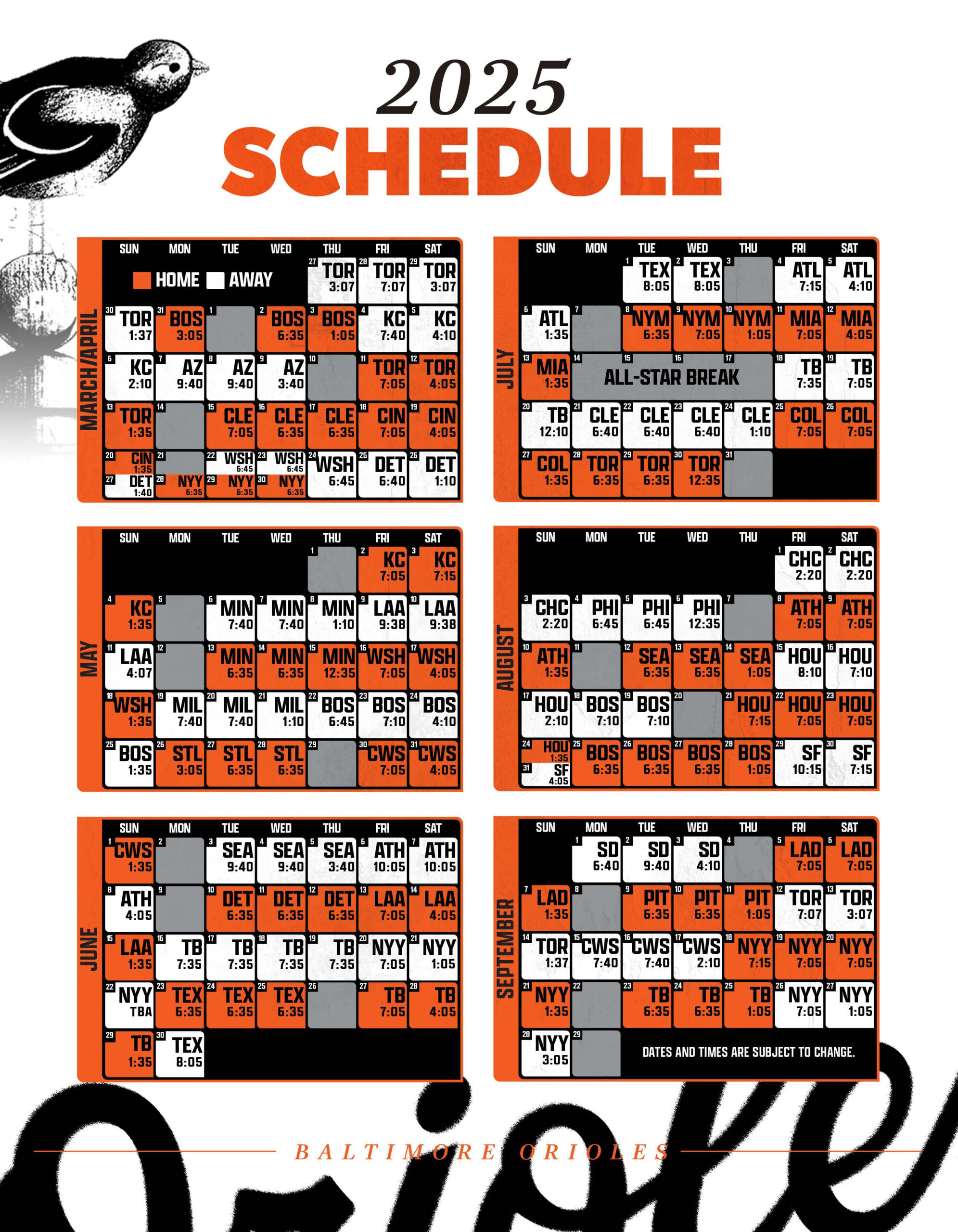 2025 Baltimore Orioles - Printable Schedule | Maryland Stadium inside Mlb Baltimore Orioles 2025 Calendar Printable
