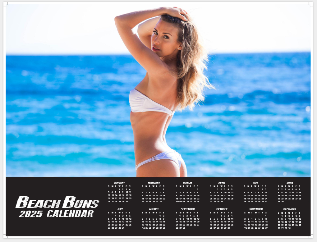 2025 Beach Buns Swimsuit Calendar Sexy Hot Girl Babe Pin Up Women in Beach Babes 2025 Calendar Printable