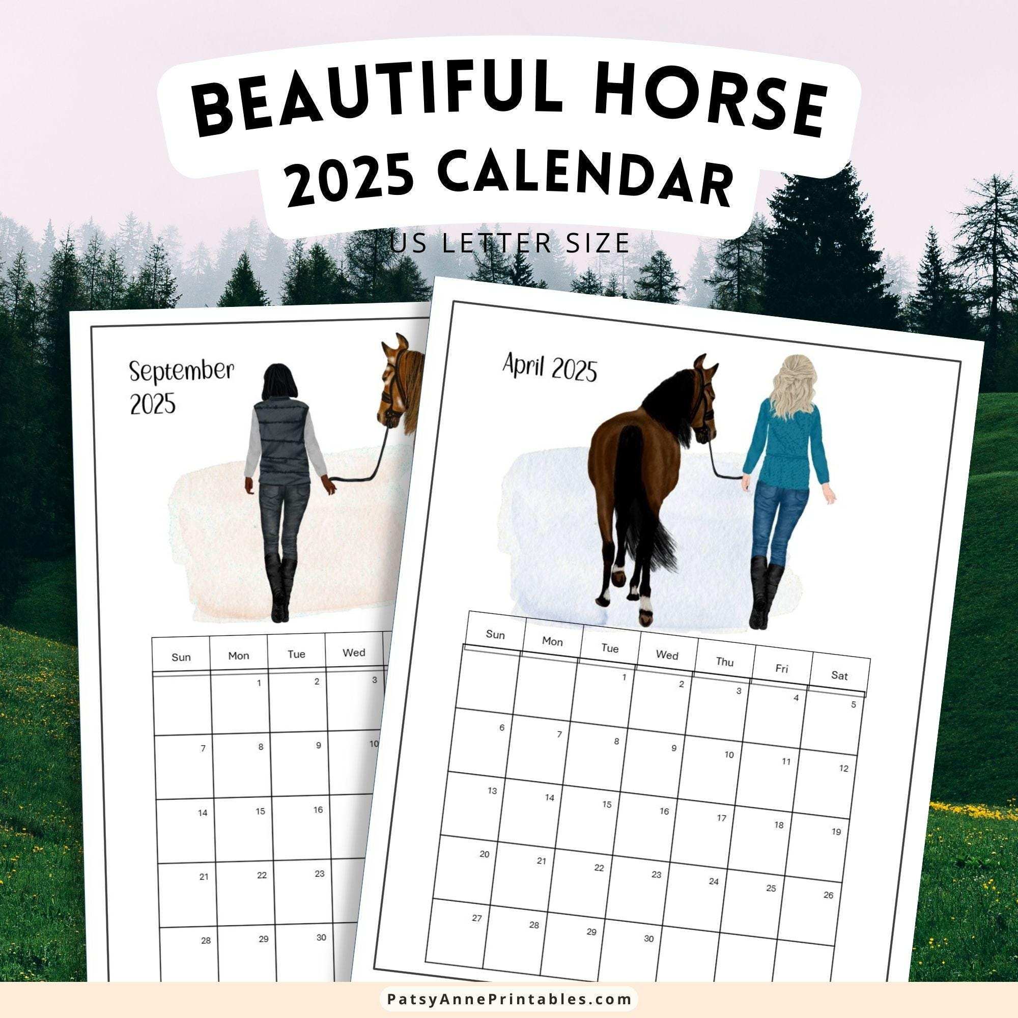 2025 Beautiful Horse Calendar, Monthly Printable Calendar, Instant pertaining to Horses Photo 2025 Calendar Printable