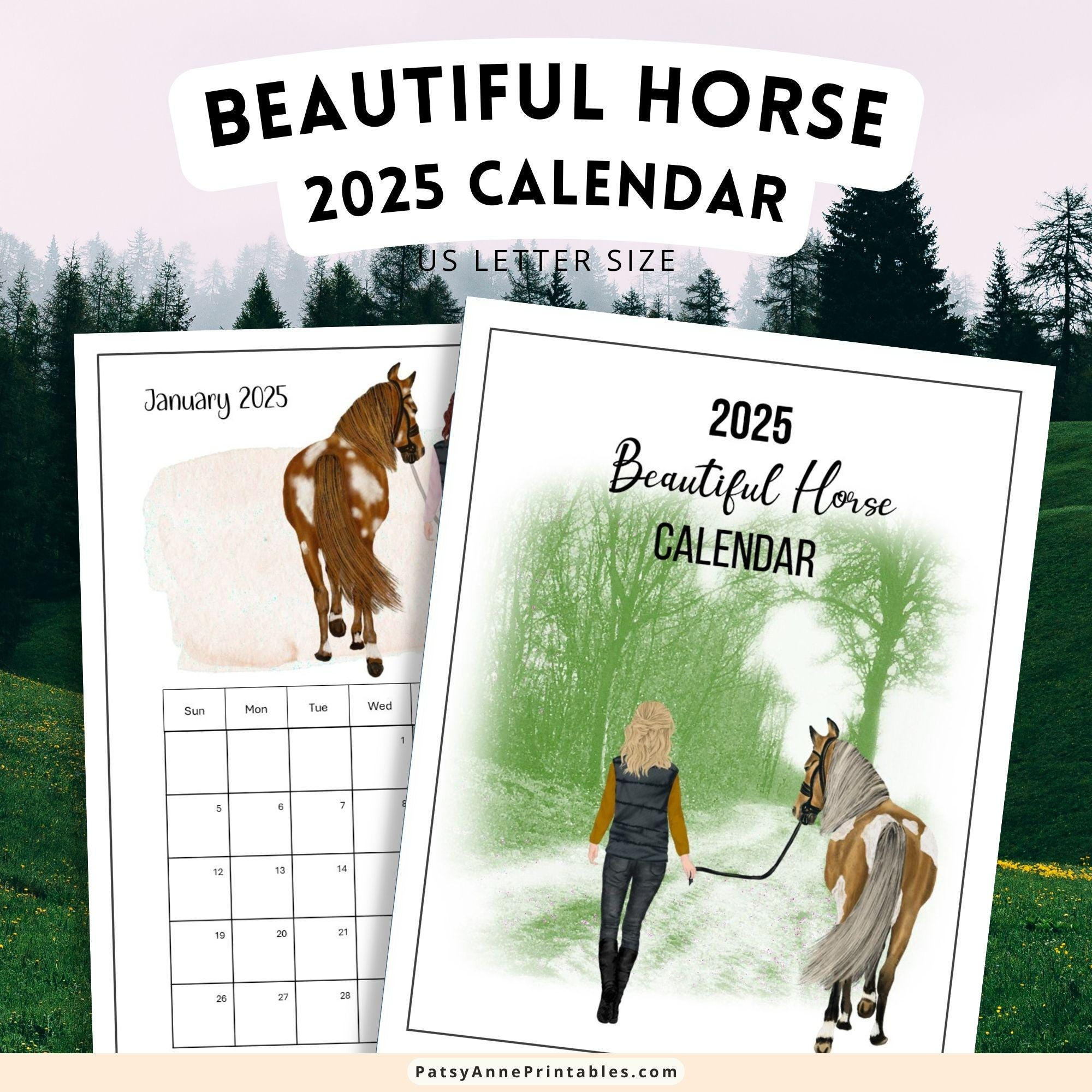 2025 Beautiful Horse Calendar, Monthly Printable Calendar, Instant throughout Horses 2025 Calendar Printable