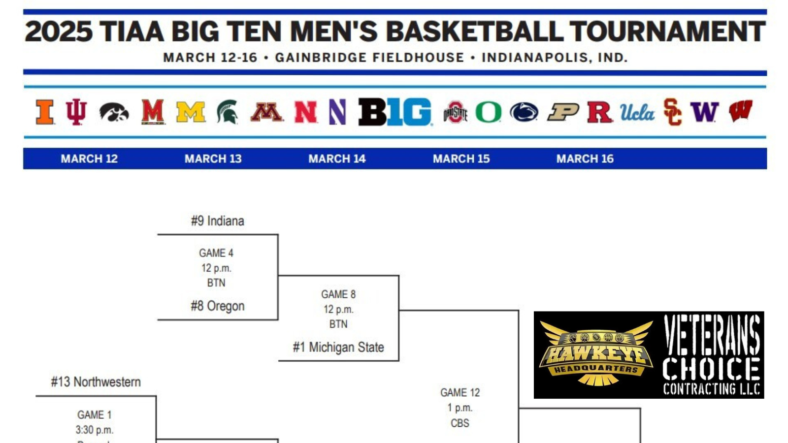 2025 Big Ten Men&amp;#039;S Basketball Tournament Bracket | Wcia in Col Virginia Cavaliers 2025 Calendar Printable