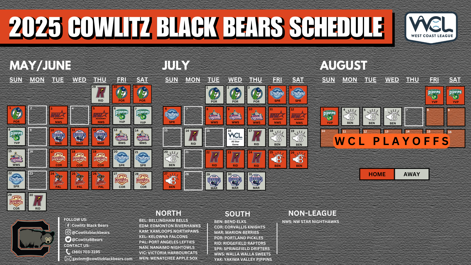2025 Black Bears Schedule – Cowlitz Black Bears for Black Bears 2025 Calendar Printable