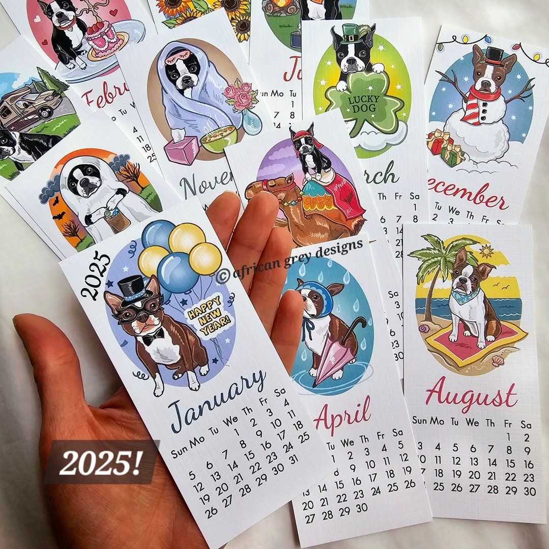 2025 Boston Terrier Calendar - Mini Desk Size - Printed On regarding Boston Nostalgic 2025 Easel Calendar Printable