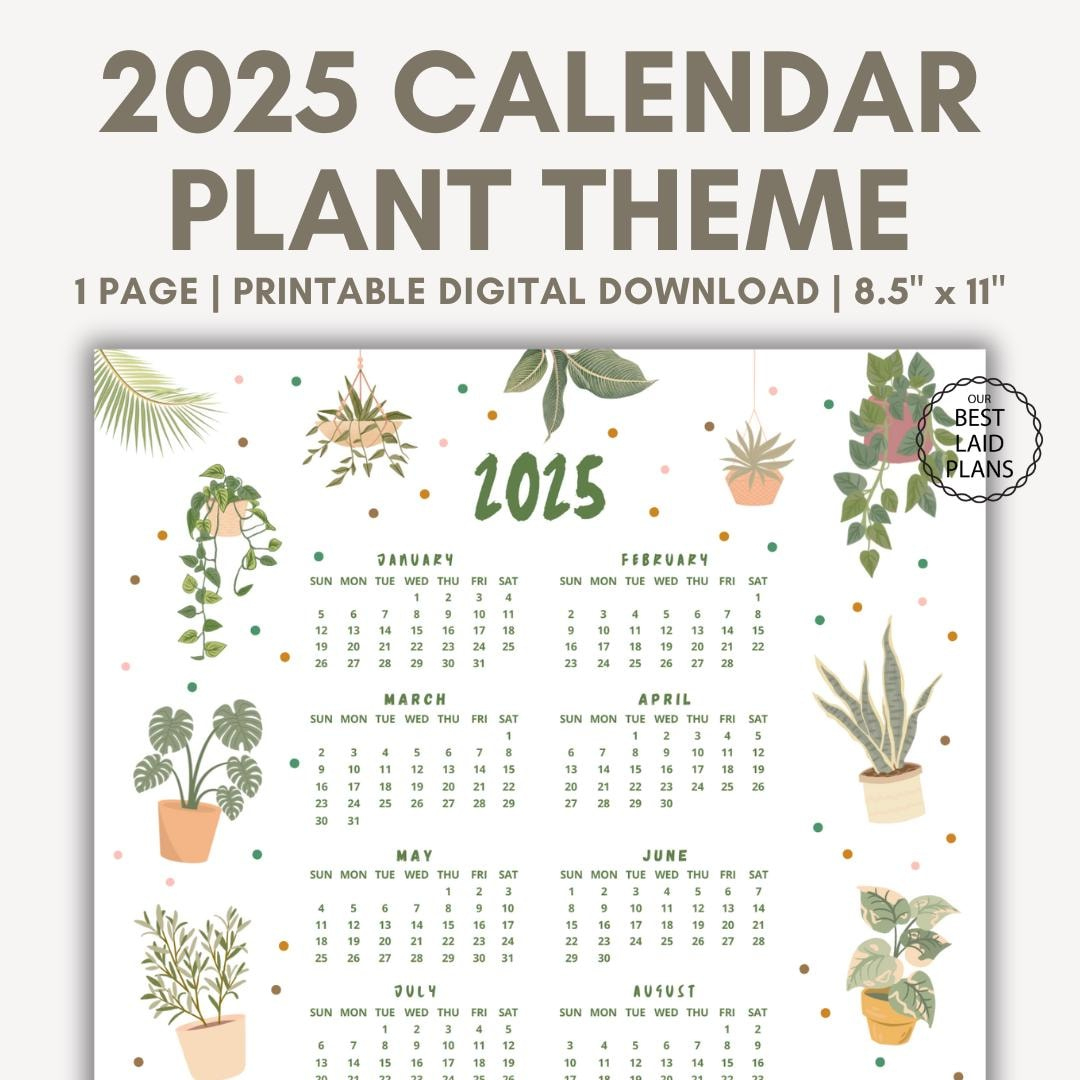 2025 Calendar At A Glance Plant Calendar Plant Lover Gift with regard to Bonsai 2025 Calendar Printable