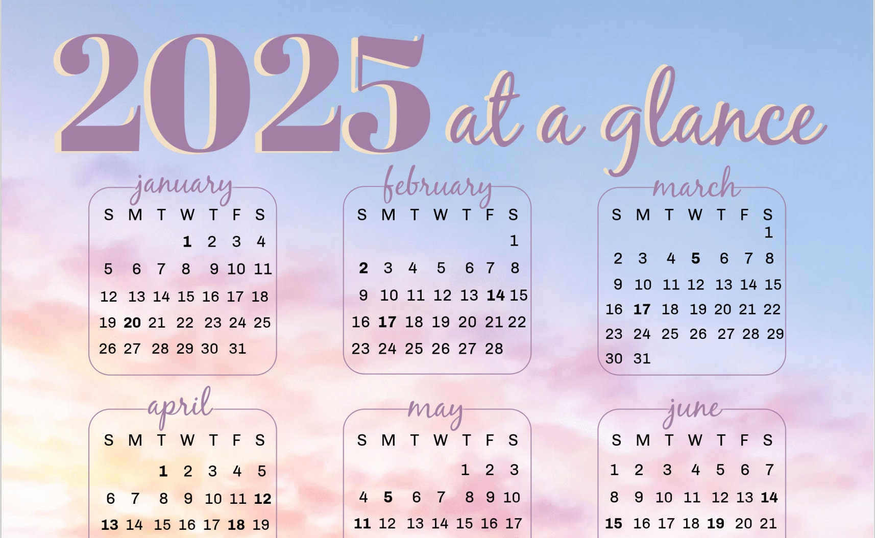 2025 Calendar At A Glance - Sunset - Etsy Canada throughout Florida Coast 2025 Calendar Printable