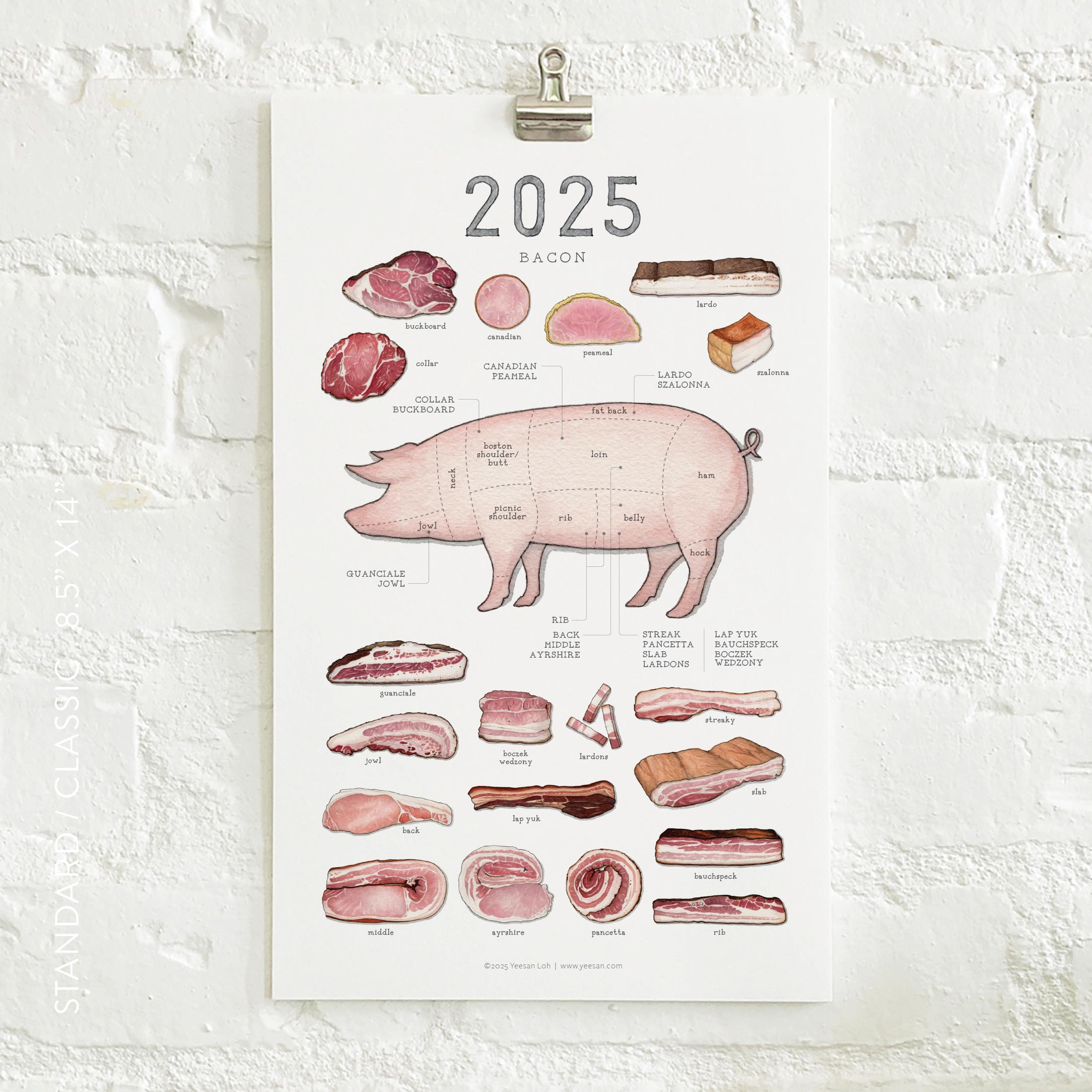 2025 Calendar: Bacon / Food Illustration / Art / Pork / Cured intended for I Love Bacon 2025 Calendar Printable