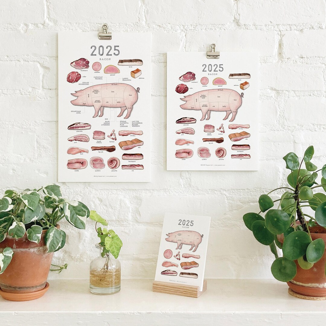 2025 Calendar: Bacon / Food Illustration / Art / Pork / Cured regarding I Love Bacon 2025 Calendar Printable