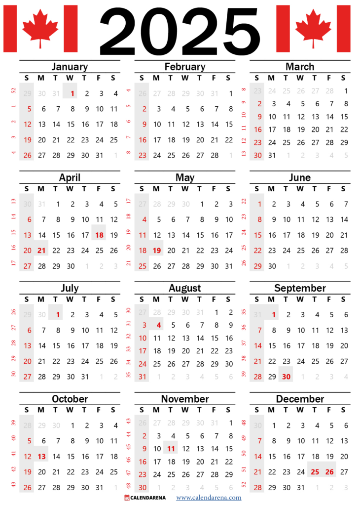 Canada 2025 Calendar  Printable